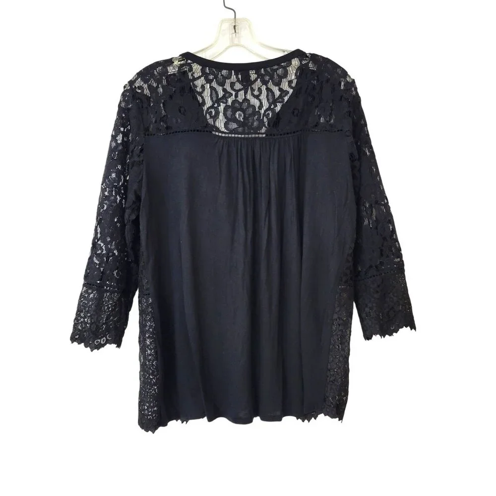 Lucky Brand Black Lace Button Front Blouse Size Medium - Picture 3 of 3